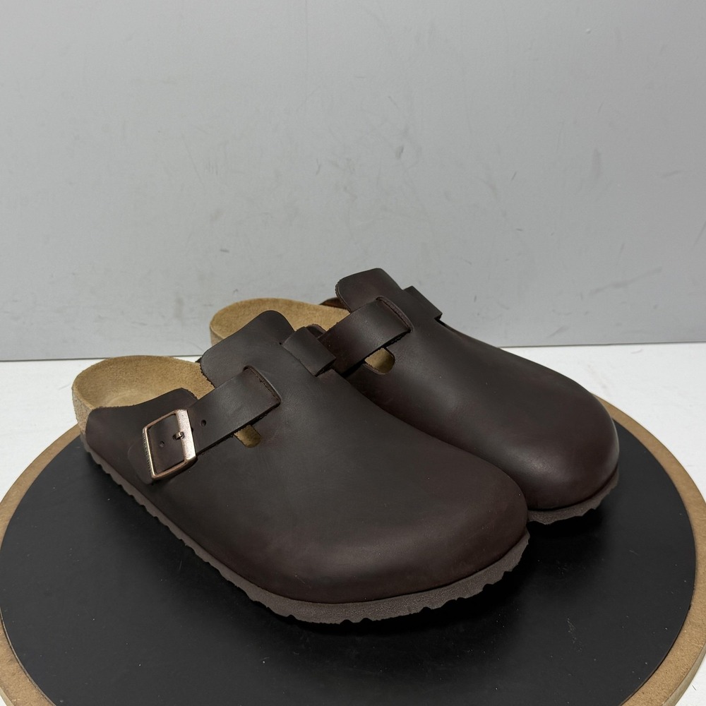 Birkenstock Boston Sandals Shoes Mens Size 11 Brown Leather Clogs Made Germany - Picture 2 of 12